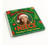 Acrylic Coaster Personalised Photo Gift with Tropical Noel Bliss Design - Personalised Christmas Photo Gift for Niece's Festive Table Decor