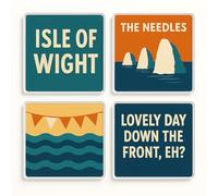 Acrylic Coaster Set of 4 - Wightly Whimsy Design - Nostalgic Isle of Wight Home Decor for Travel Lovers