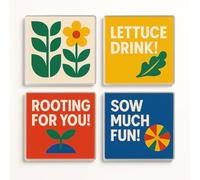 Acrylic Coaster Set of 4 with Bauhaus Garden Designs - Vibrant Drinkware for Gardening Lovers Home Decor Gift