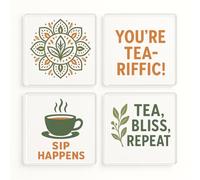 Acrylic Coaster Set of 4 with Boho Tea Vibes - Chic Home Decor for Tea Lover Gifts, Kitchen Accessory Delight