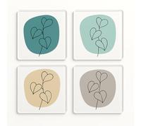 Acrylic Coaster Set of 4 with Botanical Balance Design - Mid-Century Modern Drinkware for Plant Lovers Home Decor