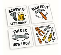 Acrylic Coaster Set of 4 with Cartoon DIY Designs - Crafty Cheers Man Cave Drinkware for Home Bar Enthusiasts