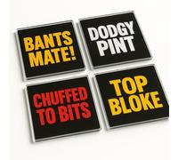Acrylic Coaster Set of 4 with Cheeky British Slang - Humorous Man Cave Decor for Home Bar or Shed