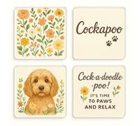 Acrylic Coaster Set of 4 with Cockapoo Cottagecore Design - Whimsical Pet Lover's Home Decor Gift for Dog Mum & Dad