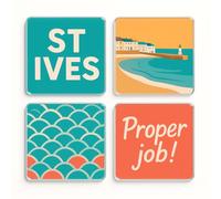 Acrylic Coaster Set of 4 with Cornish Vibes - Coastal St Ives Design Drinkware for Home Decor & Nostalgia Gifts