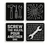 Acrylic Coaster Set of 4 with DIY Man Cave Designs - Rugged Fusion Home Decor for Dad's Workshop or Grandad's Retreat