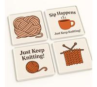 Acrylic Coaster Set of 4 with Knitting-Inspired Designs - Whimsical Crafting Decor for Mum's Living Room Delight