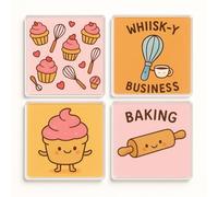 Acrylic Coaster Set of 4 with Playful Baking Blissprints - Whimsical Kitchen Decor for Mum, Grandma, Daughter Delight