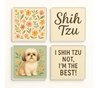 Acrylic Coaster Set of 4 with Shih Tzu Cottagecore Charm - Whimsical Pet Lover Home Decor for Dog Mum & Dad Gift