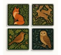 Acrylic Coaster Set of 4 with Whimsical Woods Design - Enchanted Forest Home Decor for Nature Lovers