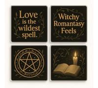 Acrylic Coaster Set of 4 with Witchy Romantic Fantasy Design - Mystical Book Lover Decor for Enchanting Home Ambience