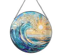 Acrylic Color Wave Suncatcher, Sun Catchers for Windows, Round Hanging Ornaments with Chain for Calm Home Display, Window Decor for Daily Scenes, Suitable as a Gentle Gift