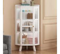 Acrylic Corner Curio Cabinet, Dustproof Display Cases with Top Storage, Floor Standing Storage Organizer with Door, Corner Bookshelf for Living Room, Kitchen, Home Office