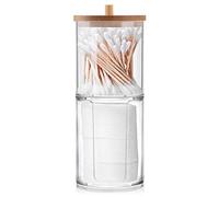 Acrylic Cotton Ball Holder with Bamboo Lid,Vanity Cotton Wool Bud Jar Cotton Swab Dispenser Round and Square Cotton Swabs Storage Box Container Cosmetics Organiser for Bathroom Guest Room Counter (D)