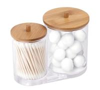 Acrylic Cotton Pad Holder with Bamboo Lid 2 in 1 Round | Clear Acrylic, Bathroom Storage, 2 in 1 Design, Bamboo Lid, for Cotton Pads and Swabs