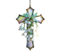 Acrylic Crucifix Decor, Lily Cross Ornament, Christian Wall Art, Transparent Religious Hangable Display, Elegant Faith Inspired Design, Lightweight Acrylic Material, Easy Attach Decoration for Holiday