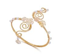 Acrylic Crystal Pearl Cherry Blossom Butterfly Flower Arm Cuff Bracelet for Women Dainty Gold Floral Open Wrap Upper Arm Bangle Wristband Bracelet Halloween Birthday Jewelry Gift