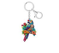 Acrylic Cute Hawaiian Parrot Keychain Macaw with Tropical Flowers Keyring Bird Gifts for Bird Lovers Women Keys Accessories