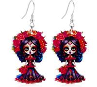 Acrylic Day of the Dead Undead Doll Dangle Earrings - Scary Lightweight Drop Jewelry for Women, Perfect for Halloween Cosplay, Party & Costume Themes