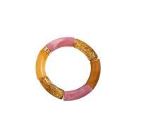Acrylic Design Style Chunky Bamboo Stackable Bracelet For Women Boho Elastic Colorful Tube Beads Braceletes, 19cm, Stone, Agate