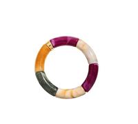 Acrylic Design Style Chunky Bamboo Stackable Bracelet For Women Boho Elastic Colorful Tube Beads Braceletes, 19cm, Stone, Agate