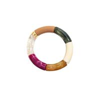 Acrylic Design Style Chunky Bamboo Stackable Bracelet For Women Boho Elastic Colorful Tube Beads Braceletes, 19cm, Stone, Agate