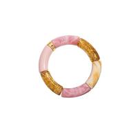 Acrylic Design Style Chunky Bamboo Stackable Bracelet For Women Boho Elastic Colorful Tube Beads Braceletes, 19cm, Stone, Agate