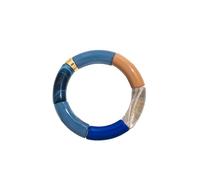 Acrylic Design Style Chunky Bamboo Stackable Bracelet For Women Boho Elastic Colorful Tube Beads Braceletes, 19cm, Stone, Agate