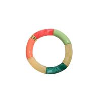 Acrylic Design Style Chunky Bamboo Stackable Bracelet For Women Boho Elastic Colorful Tube Beads Braceletes, 19cm, Stone, Agate