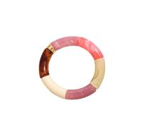 Acrylic Design Style Chunky Bamboo Stackable Bracelet For Women Boho Elastic Colorful Tube Beads Braceletes, 19cm, Stone, Agate
