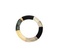 Acrylic Design Style Chunky Bamboo Stackable Bracelet For Women Boho Elastic Colorful Tube Beads Braceletes, 19cm, Stone, Agate