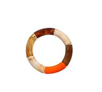 Acrylic Design Style Chunky Bamboo Stackable Bracelet For Women Boho Elastic Colorful Tube Beads Braceletes, 19cm, Stone, Agate