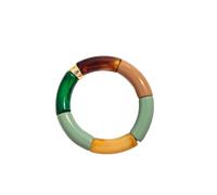 Acrylic Design Style Chunky Bamboo Stackable Bracelet For Women Boho Elastic Colorful Tube Beads Braceletes, 19cm, Stone, Agate