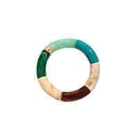Acrylic Design Style Chunky Bamboo Stackable Bracelet For Women Boho Elastic Colorful Tube Beads Braceletes, 19cm, Stone, Agate