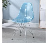 Acrylic Desk Chair Small W/Transparent Seat & Curved Back Modern Dining Room Chairs Load Bearing 200kg (440 Pounds) Metal Frame Material(Blue)