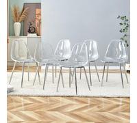 Acrylic Dining Chairs Set of 6, Clear Ghost Chairs with Transparent Seat, Modern Plastic Back Chairs for Dining Room, Stylish and Durable Design for Elegant Dining Spaces