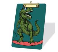 Acrylic Dinosaur Skateboard Green Clip Board, Decorative Clipboards Low Profile Gold Metal Clip, Standard A4 Size Clipboard for School Desk Accessories Boss Teens Students Men - 9 x 12.5 in