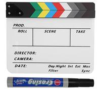 Acrylic Director Clapperboard 11.8x9.8 inch Black/White Film Scene Slate with Pen - Durable Waterproof Board, Easy to Write and Clean for Movie & Cosplay (PAV1 Color Whiteboard)