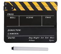 Acrylic Director Clapperboard, TV Movie Action Board with Pen, 11.8 x 9.8 Inch Black/White - Durable Waterproof Design, Flexible Hinge, Ideal for Film Production and Decoration (Black and yellow