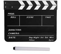 Acrylic Director Scene Clapboard Director's Film Clapboard TV Movie Action Board Film Cut Prop with Pen, Easy Wipe Cut Action Scene Clap Board Slate for Shoot Props/Advertisement(Black/White)