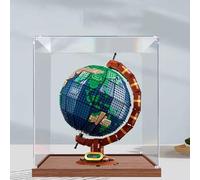 Acrylic Display Box, Compatible with Lego 21332 Globe， Dustproof Transparent Box, Storage Box (Box Only) (Wooden Base 2mm)