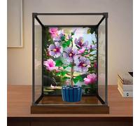 Acrylic Display Box for le-go 10372 Hibiscus Bouquet - Printed Floral Showcase with Alloy Frame, Transparent Dust Cover Case 30x20x40cm, Gift Display (B)