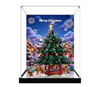 Acrylic Display Box for Lego 41843 Family Christmas Tree Model, Transparent Dustproof Display Box, Compatible with Lego 41843 Model (Model Not Included) (Mirror Base+Background B)