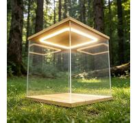 Acrylic Display Box,LED Lighted Acrylic Display Case with Door, Dustproof Figure Storage Showcase, 4-20" Clear Storage Box with Wooden Base, Perfect for Collectibles & Action Figures (16" x8