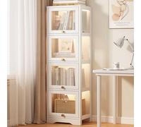 Acrylic Display Cabinet with Flip-Up Door, Bamboo Bookcase for Collectibles, Transparent Dustproof Showcase, 11.8"x11.8"x54.7", Ideal Sto Solut for Home & Office