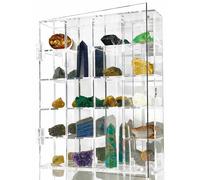 Acrylic Display Case Adjustable Clear Rock Display Case Shadow Box with Shelves Storage Organizer for Mini Pop Figure, Collectibles, Mineral Crystal, Stones, Wall Mountable, with Mirrored & Lid
