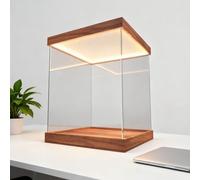 Acrylic Display Case Clear Acrylic Display Case 6 8 10 12 14 16 20 24 28 in, Led Light Plastic Show Box Large, Dust Cover Alternative Glass Case(Wood,60x60x70cm(24x24x28in))