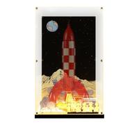 Acrylic Display Case Compatible with Lego Ideas Tintin Moon Rocket 21367, USB-Powered LED Lights Dustproof Transparent HD Backdrop Display Box (No Model Included)