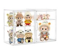 Acrylic Display Case for Collectibles, Clear Storage Bin with 3 Adjustable Layers and1 Removable Divider, Stackable Clear Storage Box with Magnetic Door for Figures, Home or Office,Large,2Pack