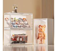 Acrylic Display Case for Collectibles with LED Light, 3 Layer Adjustable Figure Display Case with Magnetic Door, Lighted Display Box Stackable Clear Blind Box for Action Figure, Popmart, 3 Pack